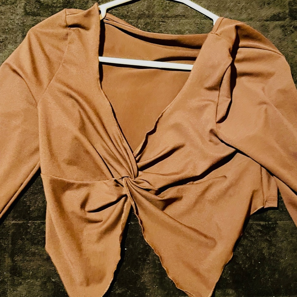 Brown Knotted Split Crop Top